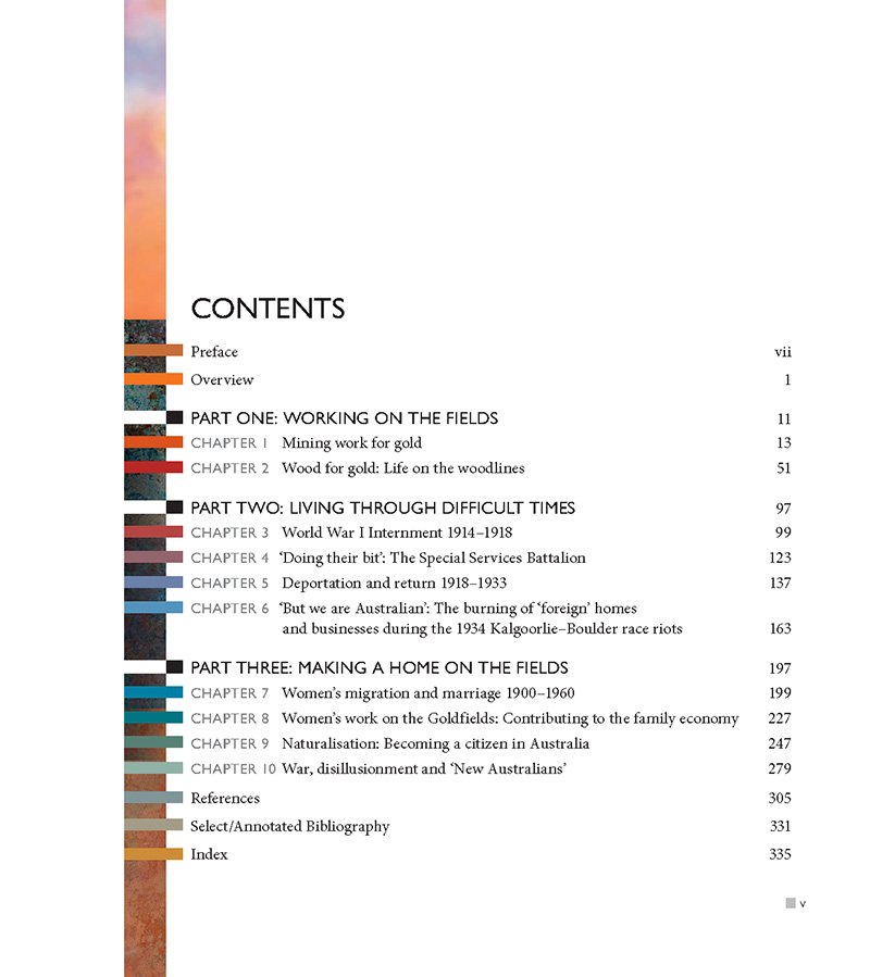 Picture showing an example contents page from the book 'For a better life: Yugoslavs on the Goldfields of Western Australia 1890–1970'
