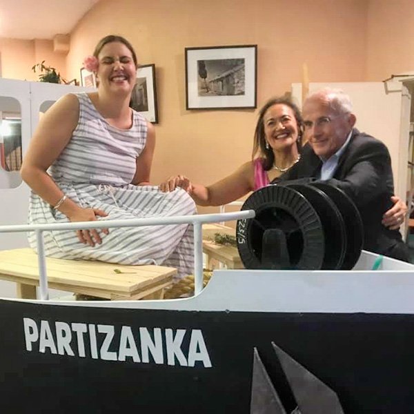 Dr Criena Fitzgerald with her husband Bill Musk and her daughter Harriet Fitzgerald on board the Partizanka!